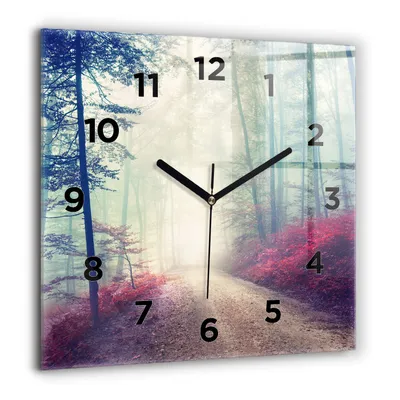 Produktbild von Wallfluent Große Wanduhr – Stilles Quarzuhrwerk - Uhr Dekoration Wohnzimmer Schlafzimmer Küche - Zifferblatt - schwarze Zeiger - 60 cm - Herbststraße Waldnebel