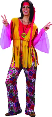 Produktbild von Hippie-Damenkostüm mit Fransen bunt XL