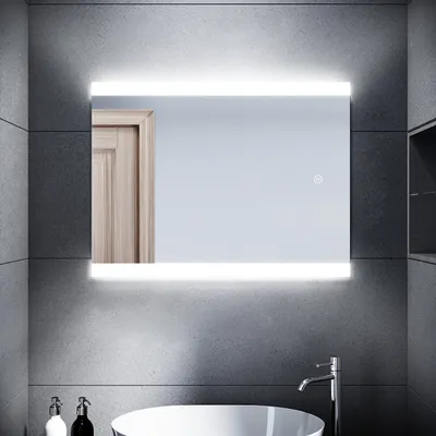 Obrázek produktu pro SONNI Koupelnové zrcadlo s LED osvětlením a dotykovým spínačem energeticky úsporné proti zamlžování IP44 S matným panelem Nástěnné zrcadlo 80 x 60 cm