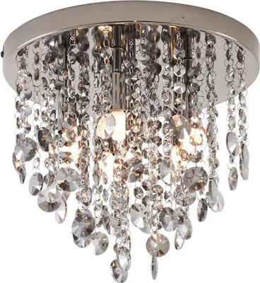 A close-up studio shot of a crystal flush mount ceiling light fixture.