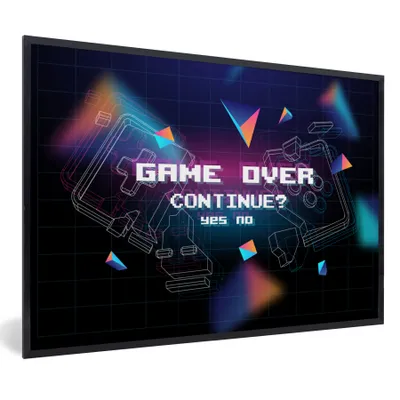 Produktbild von MuchoWow® Gerahmtes Poster Spiele - Arcade - Game Over - Schwarz - Blau - Spiele 60x40 cm - Poster mit Schwarzem Bilderrahmen Wandposter Rahmen Foto Bilder - Printing - Wanddeko Schlafzimmer