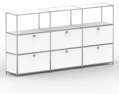 Produktbild von Hochschrank, 3 offene Fächer, 6 Klappen, Breite 227 cm, Signalweiß