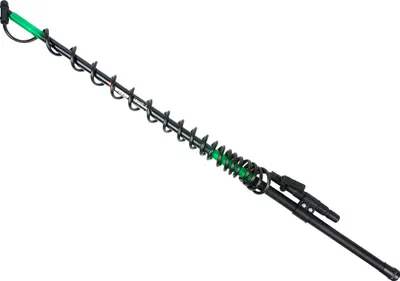 A black telescopic lance with green accents against a white background.