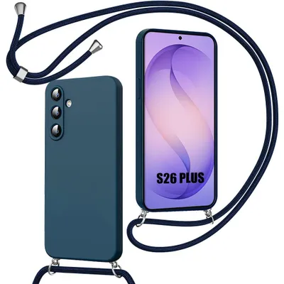 Image de Coque pour Samsung Galaxy S26 Plus, Silicone Bleu Marine Antichoc Anti-Rayures avec Bandoulière