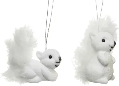 Produktbild von Christbaumschmuck Kunststoff / Samt Eichhörnchen 6cm weiß, 2er Set