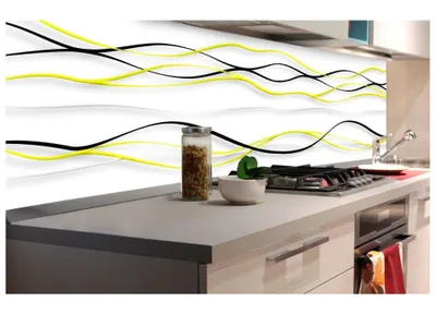 Produktbild von Küchenrückwand Folie selbstklebend GELBE WELLEN 180 x 60 cm - Klebefolie - Dekofolie - Spritzschutz für Küche -