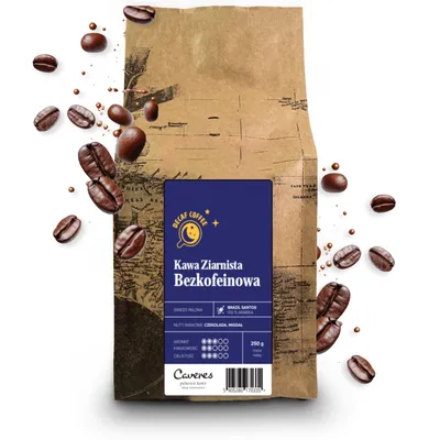 Zdjęcie produktu dla Kawa ziarnista Caveres Bezkofeinowa Brazylia 100% Arabika 250 g ŚWIEŻO PALONA rzemieślnicza palarnia kawy premium
