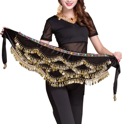 Produktbild von Bauchtanz-Hüfttuch, süßer Bauchtanz-Rock, Wickelleistung, Bling, Pailletten, Münzen, Bauchtanz-Kostüm für Frauen, Schwarz