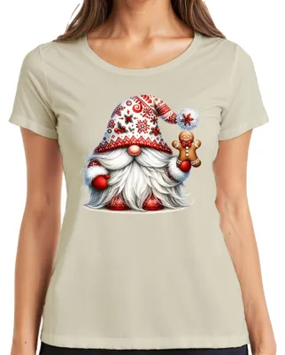 Immagine prodotto di Maglietta da donna con stampa di Babbo Natale, decorata con motivi natalizi e motivi invernali, colore naturale, taglia XXL
