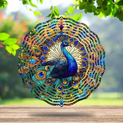 Produktbild von GKA Edelstahl Windspiel Ø 25 cm GK9 Pfau Gartendeko hängend Outdoor Windmobile Windspinner Mandala Wind Spinner Garten Terrasse schönes Lichtspiel