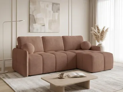 Produktbild von Ecksofa Nubo mit Schlaffunktion und Bettkasten - Bouclé-Stoff - L-Form Couch, Polstersofa, Schlafsofa, Sofagarnitur, Bettsofa (Rosa (Coral 45))