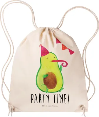 Produktbild von Mr. & Mrs. Panda Beutel Avocado Party Zeit - Transparent - Geschenk, Kleiner Rucksack, wander, Genießen, Geburtstag, Säckchen, Glücklich, Happy Birthday, Baumwolltasche