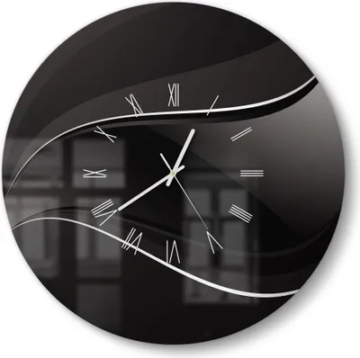 Produktbild von DEQORI Glasuhr Ø50 cm Römisch 'Dunkle Wellengrafik' Wanduhr Glas Uhr Design leise