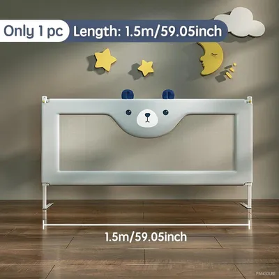 Produktbild von Kinderbett Rausfallschutz - Bettgitter 1,5 m - Höhenverstellbar - Fallschutz für Kleinkinder - 300D Oxford & Stahlrohr - Bärenmotiv
