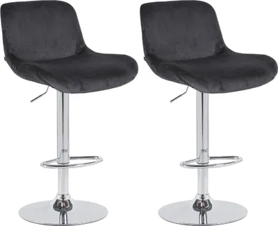 Produktbild von CLP 2er Set Barhocker Solon Chrom höhenverstellbar und drehbar mit Rückenlehne schwarz Material Samt