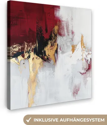 Produktbild von MuchoWow® - Leinwandbilder - Rot - Marmor - Abstrakt - Gold - Modern, Wandbild, Wanddeko Bilder Wohnzimmer, 50x50 cm