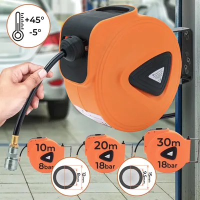 Produktbild von TIMBERTECH® Druckluftschlauchtrommel - 20m, automatik Aufroller,  8 bar/18 bar, 1/4" Anschluss - Druckluftschlauch, Wandschlauchhalter, Schlauchaufroller, Trommel