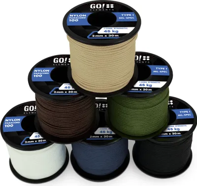 Produktbild von GO!elements 30m Paracord 2mm Seil aus reißfester Nylonschnur - Paracord 100 Typ I Survival Schnur - Reißfest bis 45kg - geeignet als Allzweckseil, Reepschnur, Kordel, Maurerschnur, Farbe: Pro