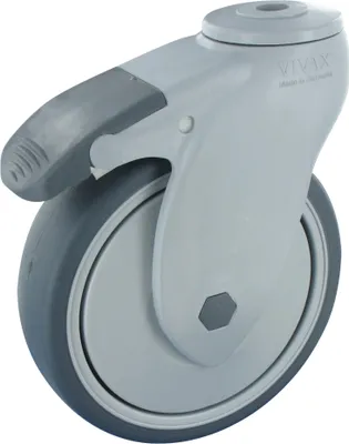 Produktbild von Kunststoff Lenkrolle mit Feststeller 125mm TPE Gummi Rückenloch