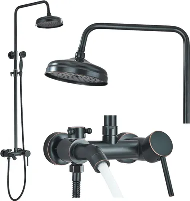Obrázek produktu pro Sprchový systém Ari SlimTube pro povrchovou montáž s dešťovou hlavicí a ruční sprchou, nástěnná sprchová baterie z mosazi s keramickým ventilem, sprchová hadice 150 cm