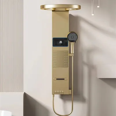 Produktbild von Duschpaneel - Wandmontiertes Duschset - Automatische Thermostatsteuerung - Wasserfall-Duschkopf - Zinklegierung - Messing-Ventilkern - Gold