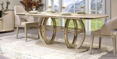 Produktbild von Esstisch Esszimmertisch Essecke Esszimmermöbel Tisch Holz Gold Beige