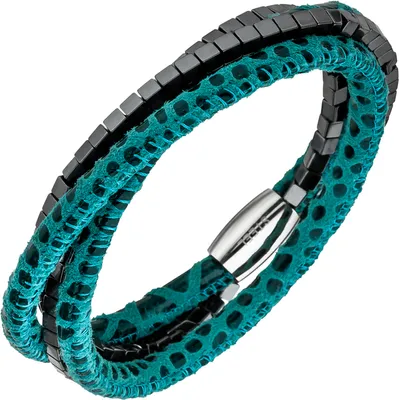Produktbild von JOBO Armband Leder türkis mit Hämatit Würfeln und Edelstahl 19 cm Lederarmband