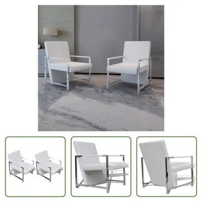 Produktbild von The Living Store Sessel 2 Stk. Verchromtes Gestell Weiß Kunstleder