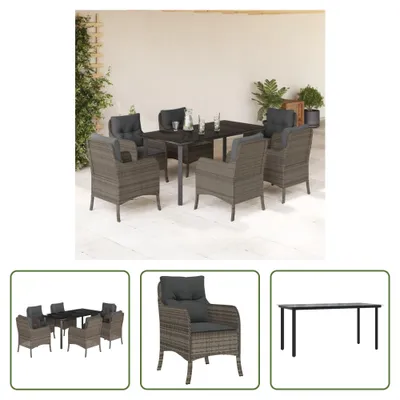 Produktbild von The Living Store 7-tlg. Garten-Essgruppe mit Kissen Grau Poly Rattan