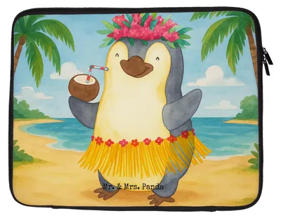 Produktbild von Mr. & Mrs. Panda Laptop Hülle Pinguin Kokosnuss Design 27 x 36 cm - Weiß - Geschenk, Laptophülle, Urlaub, Erholt, Aloha, Tasche, Sleeve, Laptoptasche, Hawaii