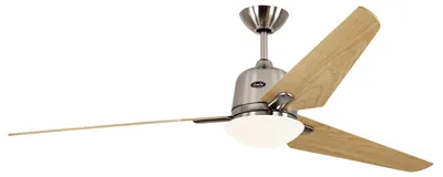 Produktbild von Energiespar Deckenventilator mit Beleuchtung und Fernbedienung Eco Aviatos 162 cm Chrom gebürstet / Ahorn
