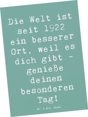 Produktbild von Mr. & Mrs. Panda Postkarte Spruch 1922 Geburtstag - Meeresbrise - Geschenk, handgefertigte Geschenke, Ansichtskarten, Kunstkarten, Glückwunsch, Geburtstagsgeschenk, 100.