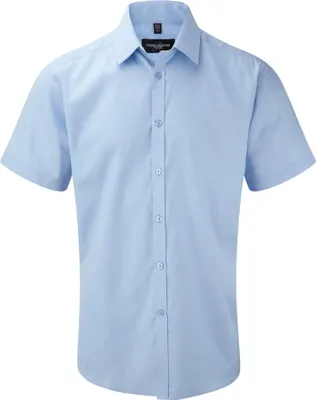 Image de Chemise à chevrons discrète pour homme Russell, manches courtes BC2743 (38) (Bleu clair)