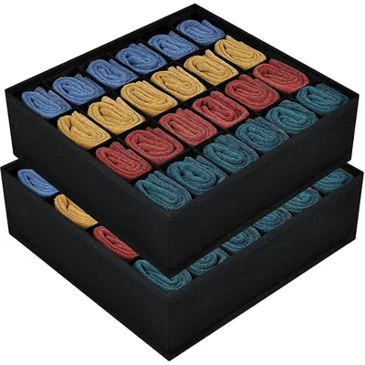 Image de Organisateur de tiroir - 48 compartiments (2 x 24) - Rangement de chaussettes - Gris