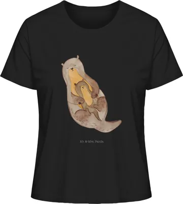 Produktbild von Mr. & Mrs. Panda Damen T-Shirt Otter Kind Größe L - Schwarz - Geschenk, Geburt, Basic, Sommershirt, Familie, Oberteil, Mama, Mutter, Kurzarmshirt, Baby