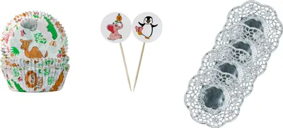 Produktbild von Demmler Muffin + Picker Set - Tierwelt - Motivdekoration für Events, Geburtstage und mehr - inklusive Tassendeckchen Silber