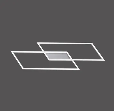 A modern ceiling light with two overlapping rectangular frames, set against a plain gray background.