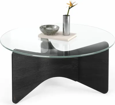 Image de Umbra Table basse Madera, Table de salon ronde, bois, verre, Black, 84 x 38 cm, 1018611-040