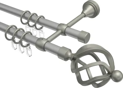 Produktbild von Interdeco Gardinenstange / Vorhangstange Silbergrau / Chrom matt, Typ Primus Paolo (Schmiedekugel), 16 mm Ø 2-läufig, 420 cm