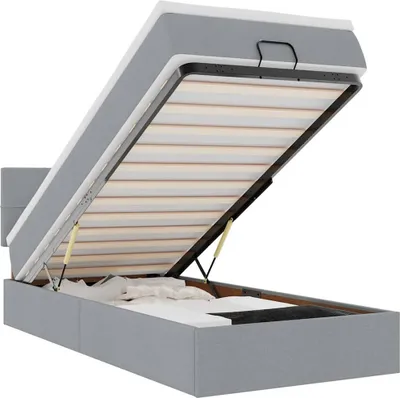 Produktbild von vidaXL Ottomane Bett mit Matratze & LEDs Hellgrau 90x200 cm Stoff