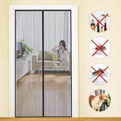 Produktbild von Fliegengitter Balkontür 95x210cm Schwarz Magnet Insektenschutz Ohne Bohren