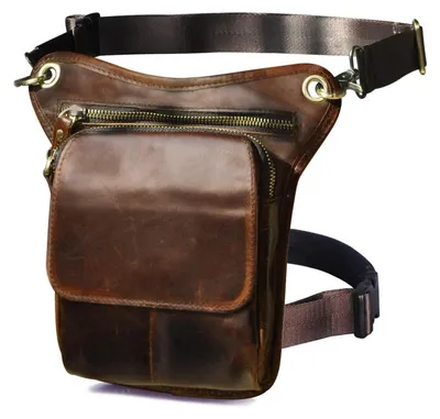 Image de Herren Beinbeutel en cuir véritable, couleur marron café, dimensions 15x3,5x22 cm, modèle G1002