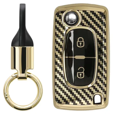 Produktbild von kwmobile Autoschlüssel Hülle kompatibel mit Peugeot Citroen 2-Tasten Klapp Autoschlüssel Hülle - Schlüsselhülle mit Key Ring Anhänger - Cover Gold