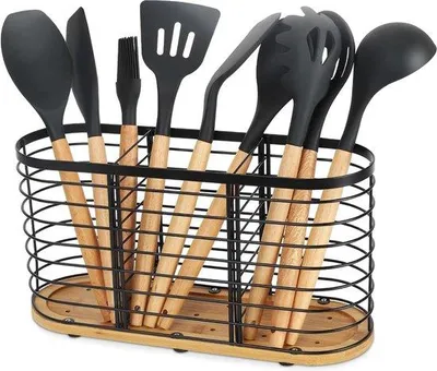 Produktbild von Küchenorganizer mit Bambusbasis, matt schwarz, Spatelhalter
