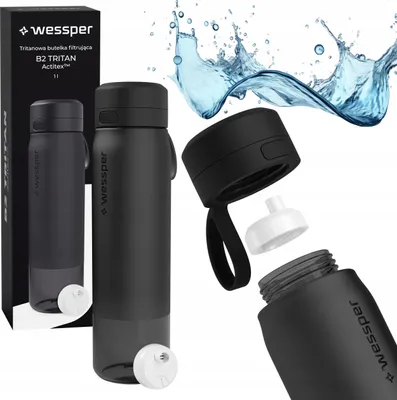 Produktbild von Wessper Wasserflasche 1000ml, Silikonhülse Wasserfilterkappe BPA frei, schwarz