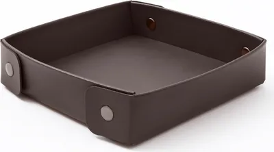 Produktbild von Taschenleerer Leder Dunkel Braun cm 16 x 16 x H.4 - Lederschale Serviertablett Ablageschale - Hergestellt in Italien