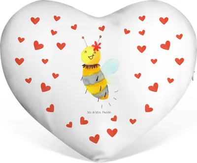 Produktbild von Mr. & Mrs. Panda Dekokissen Biene Blume - Weiß - Geschenk, Hochzeitskissen, Kuschelkissen, dekoartikel, Herz Kissen, Sofakissen