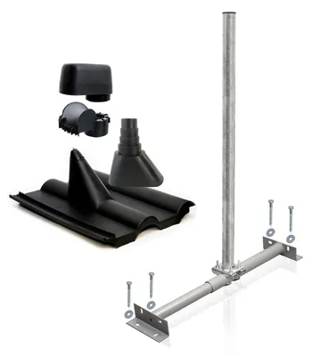 Produktbild von SkyRevolt Dachsparrenhalter Set 1m Mast 60mm Frankfurter Ziegel schwarz Mastkappe
