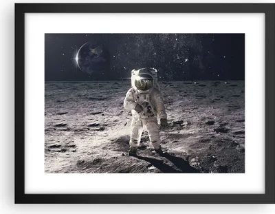 Produktbild von Gerahmtes Poster - Schwarzer Rahmen - Mond Erde Astronaut - 40x30 cm - Wand Bild - Wanddeko - Wandbilder - Kunstposter - Wandposter - Bilderrahmen - Bilder - Kunstdruck - P2BAA40x30-4882
