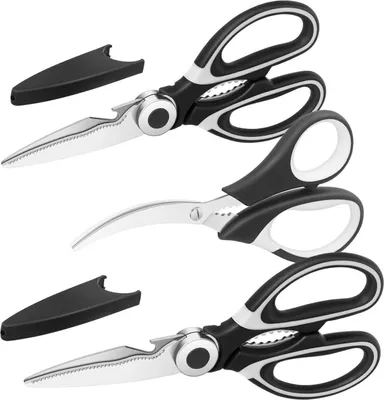 Produktbild von Vutyvve Küchenschere Set: 2 Mehrzweck-Scheren + 1 Fischschere, Edelstahl, schwarz